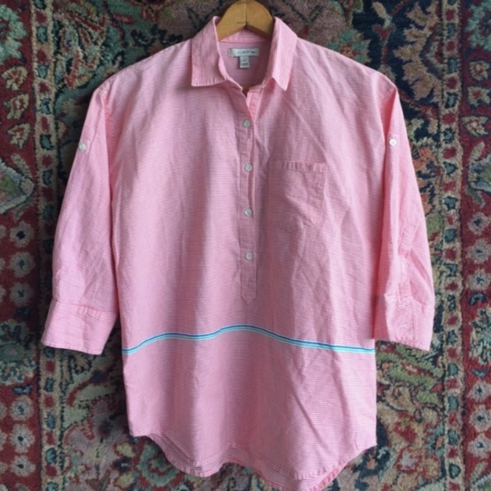 Jcrew Striped Top Button Down Pop Over 3/4 Sleeve